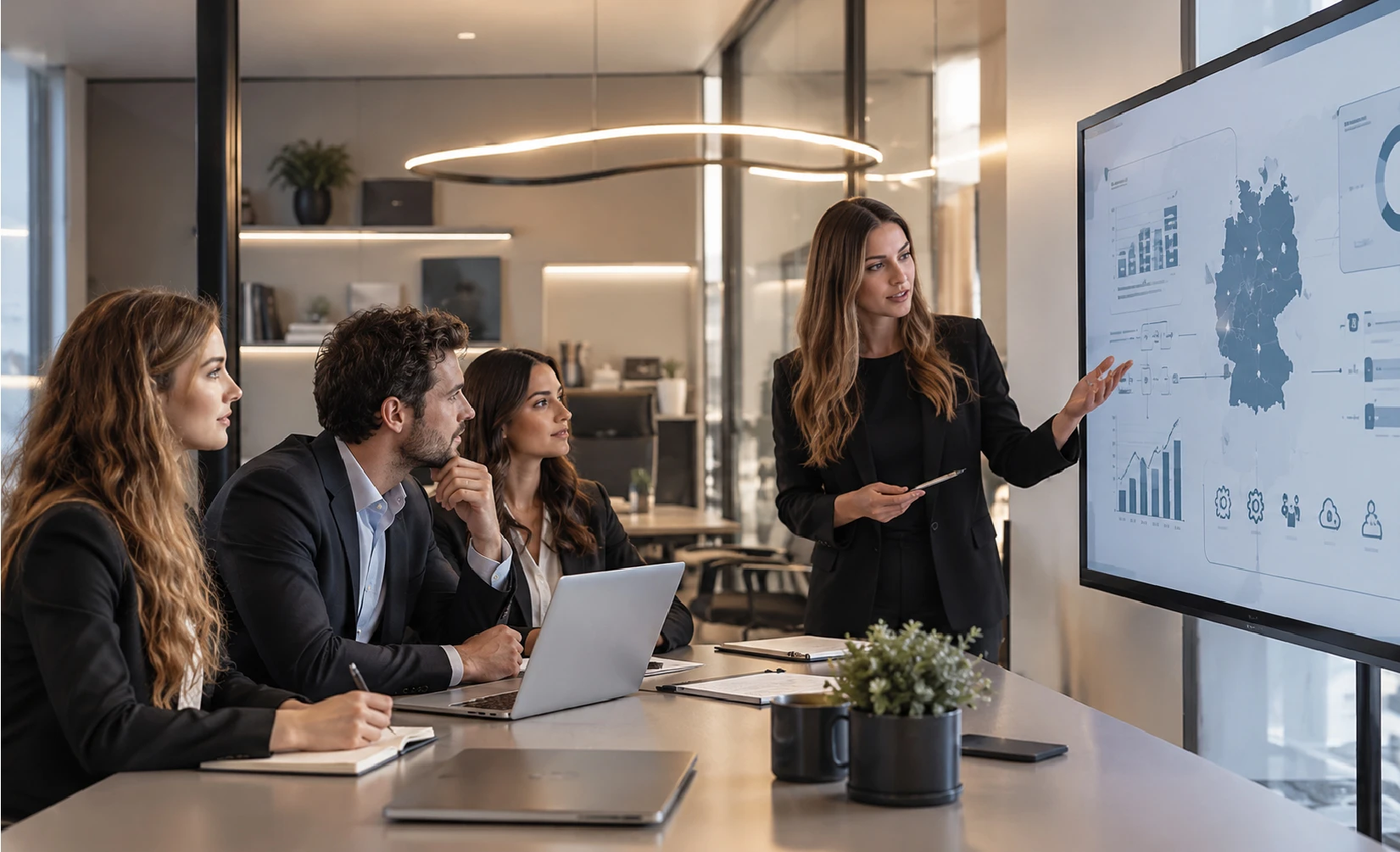 Management team aligning strategy, processes and technology for business transformation
