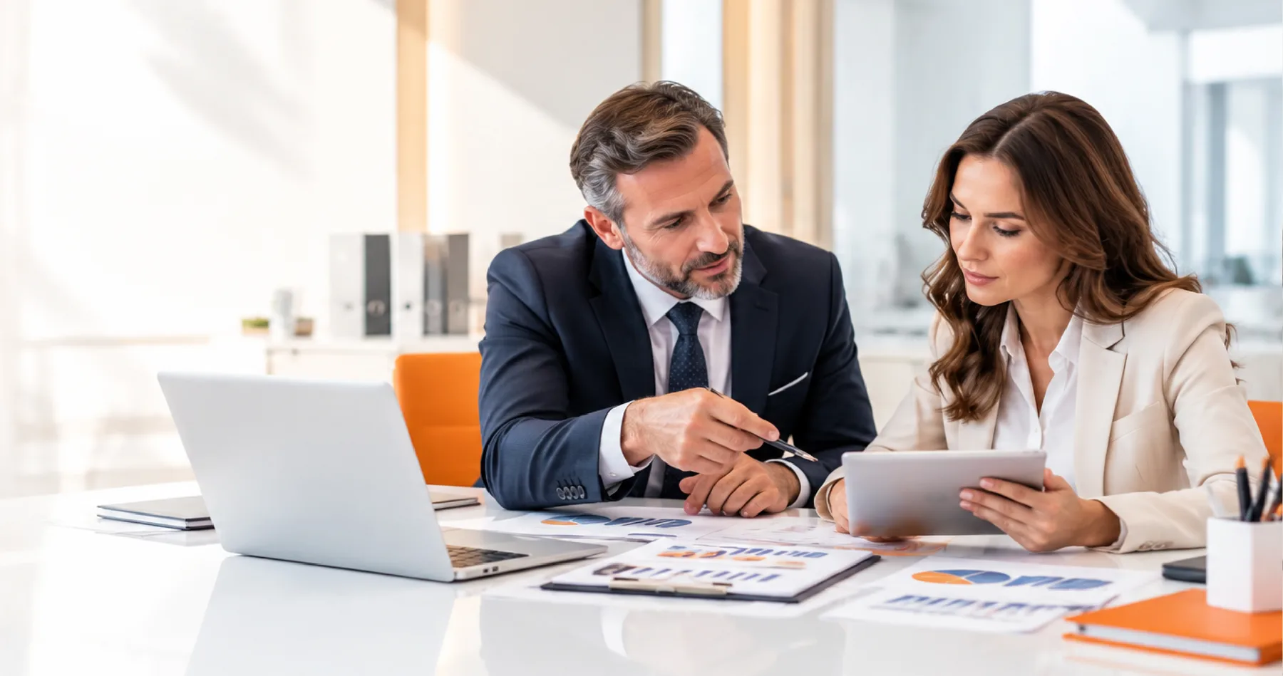 Finance consultant reviewing business performance and financial reports